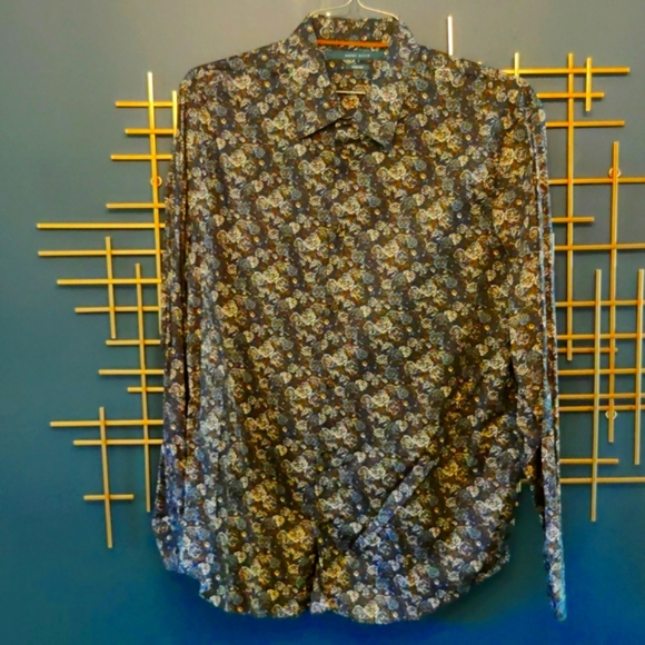 Perry Ellis contemporary men's button down floral patterned shirt, size Large - Picture 3 of 4